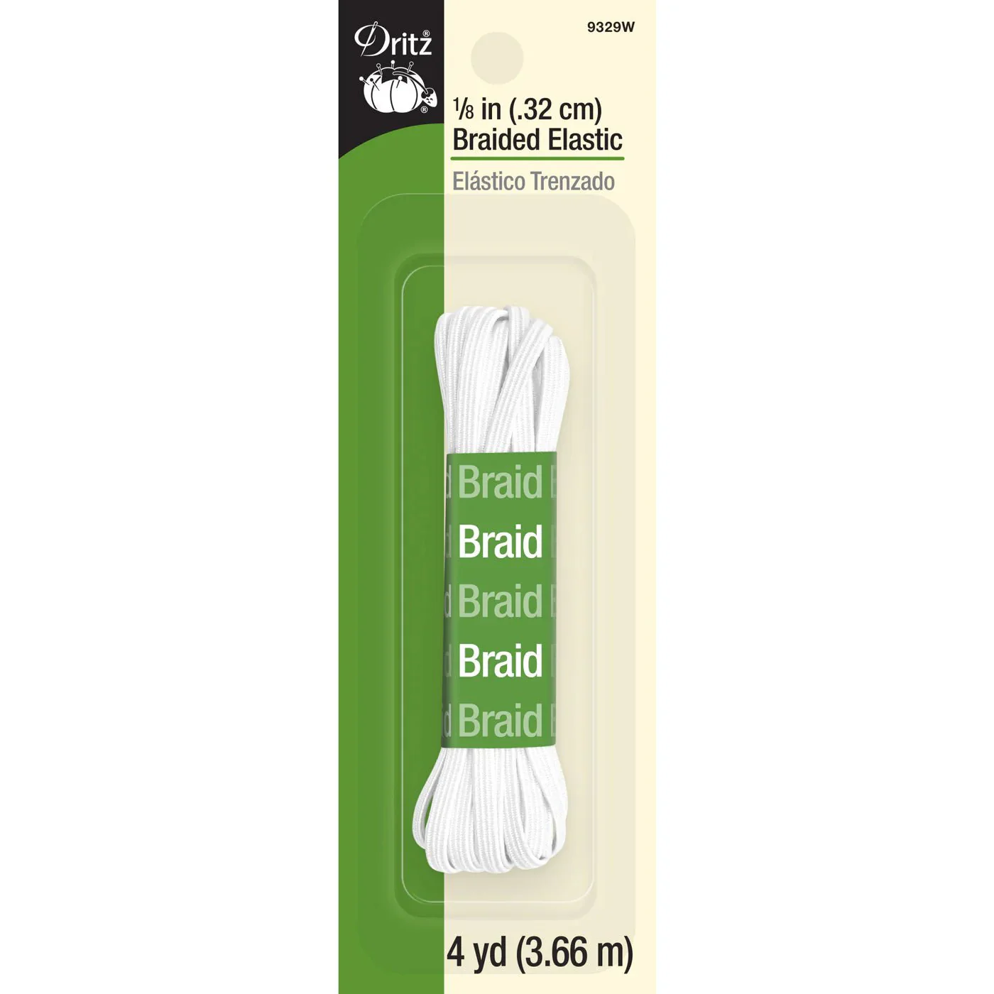 1/8" White Braided Elastic, 4 yd