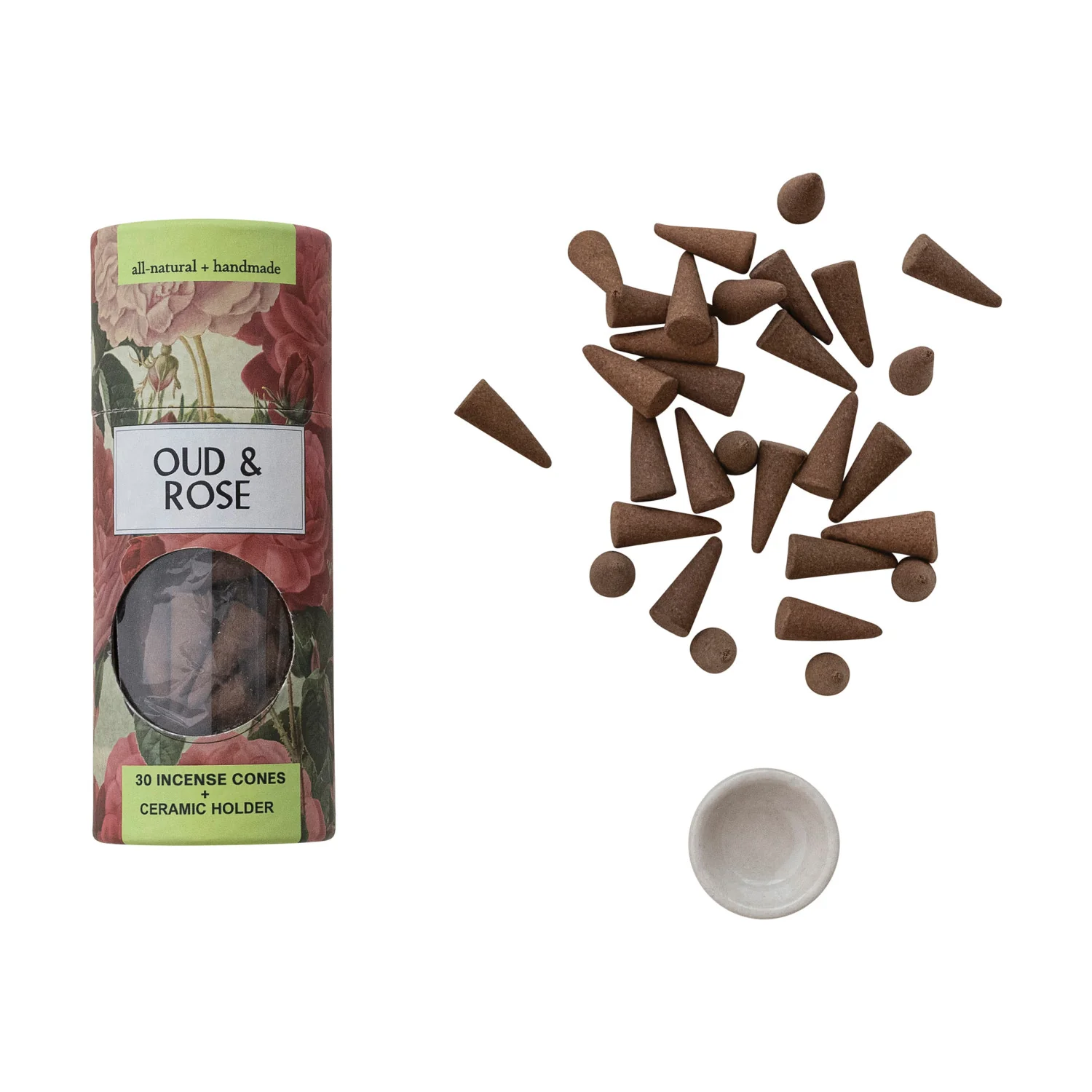 Scented Incense Cones with Incense Holder / Oud & Rose