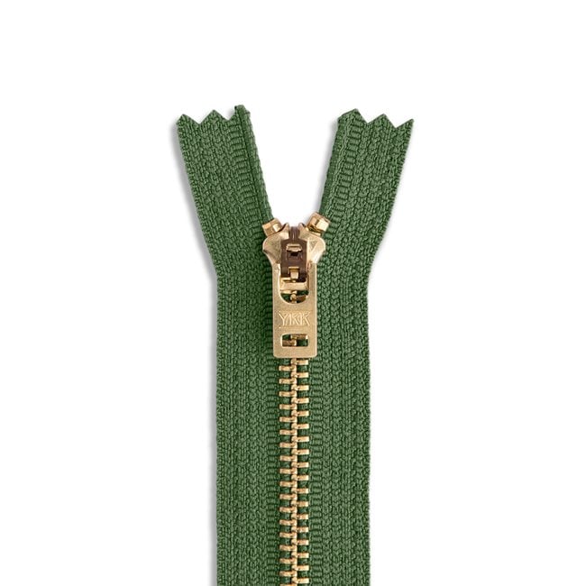 #5 7" Brass Jean Zipper / Army Green (566)