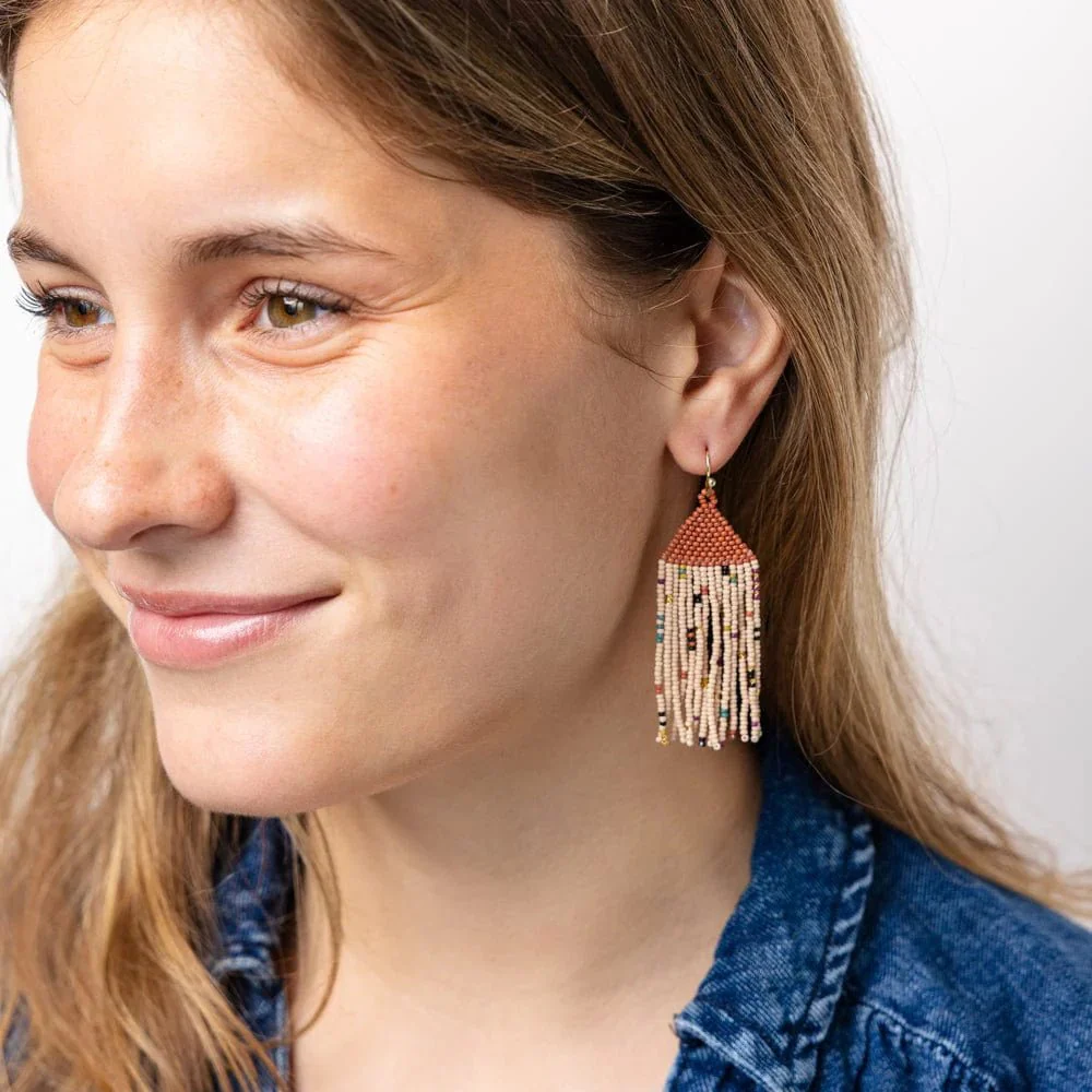 Agnes Confetti Beaded Fringe Earrings / Desert - Image 2