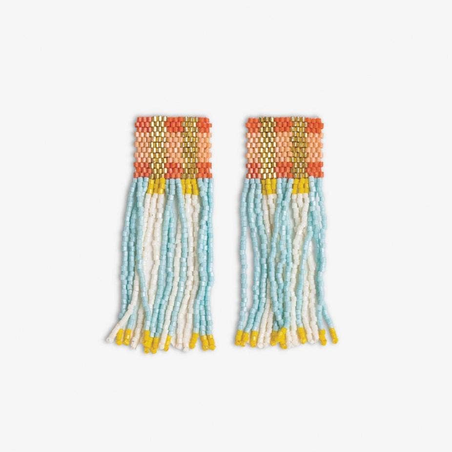 Ava Color Block Beaded Fringe Earrings / Amalfi