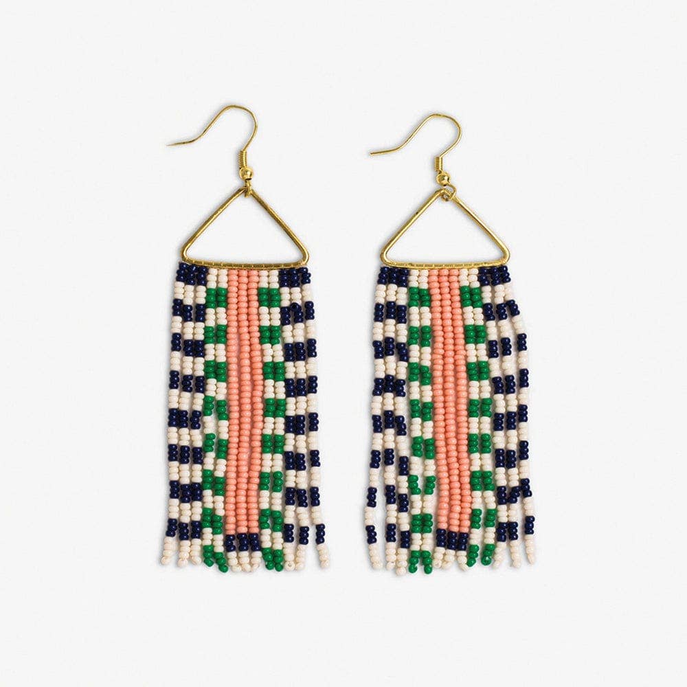 Brooke Two-Tone Checked Border Beaded Fringe Earrings / St. Tropez