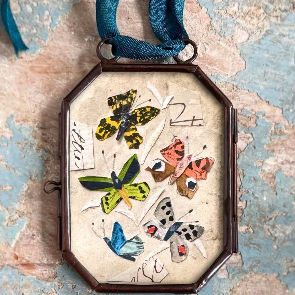 Butterfly Waltz ~ Lg. Art Locket Ornament Floral Handmade