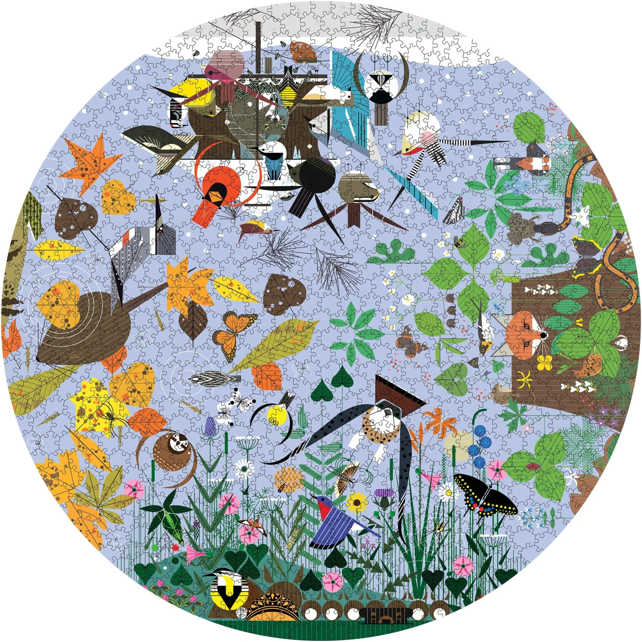 Charley Harper: Seasons 1000-Piece Circular Jigsaw Puzzle - Image 2