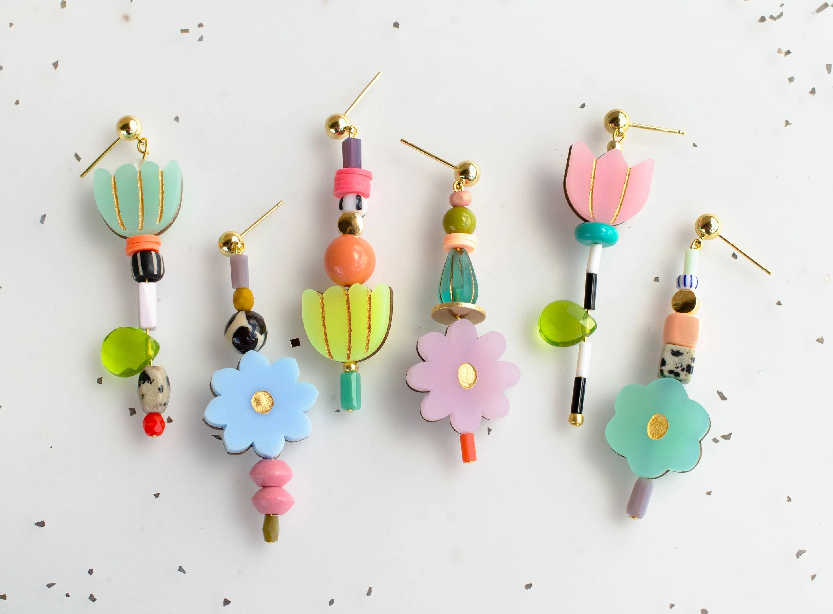 Colorful Acrylic Mix and Match Flower Earrings / Style 1 and 4 - Image 2