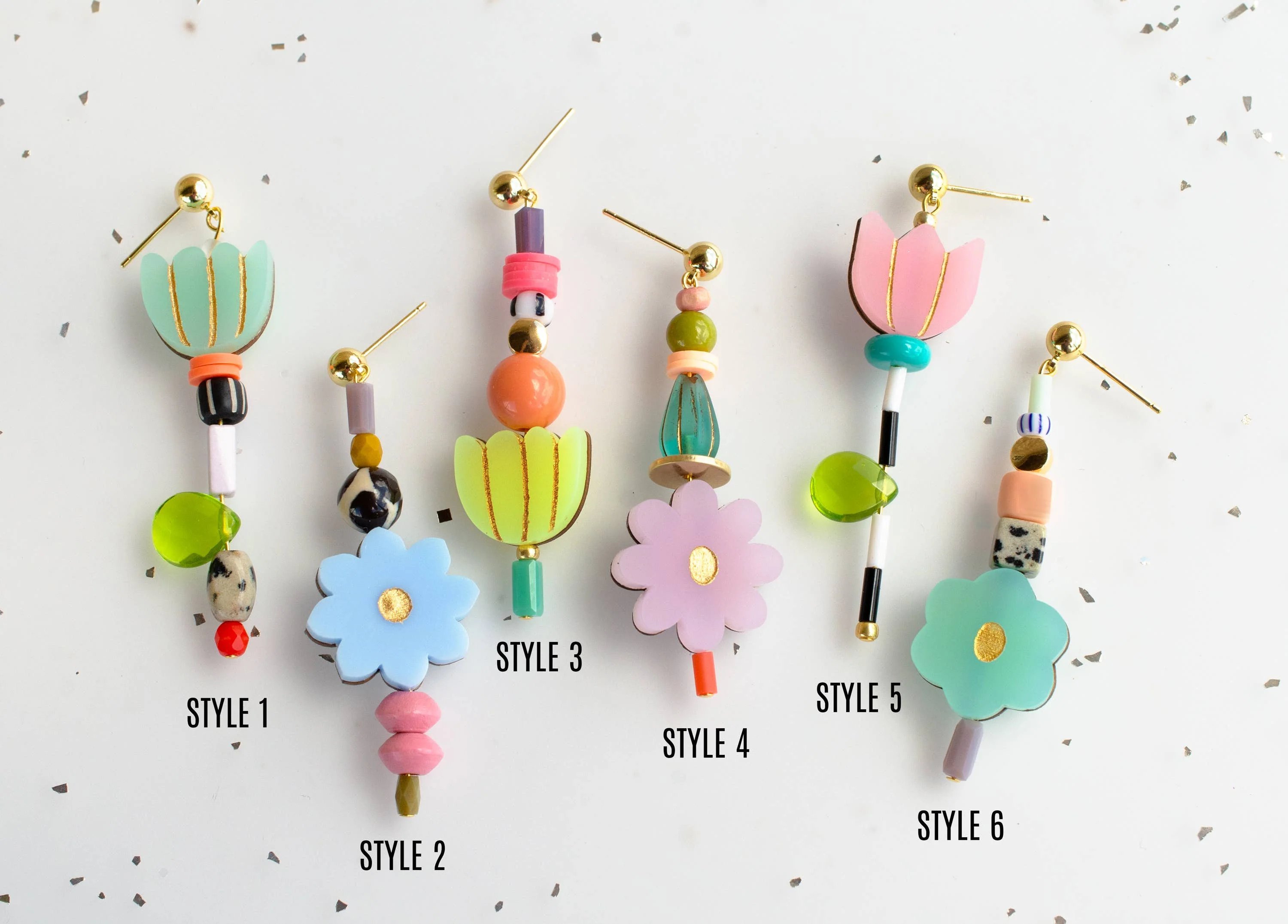 Colorful Acrylic Mix and Match Flower Earrings / Style 1 and 4 - Image 3