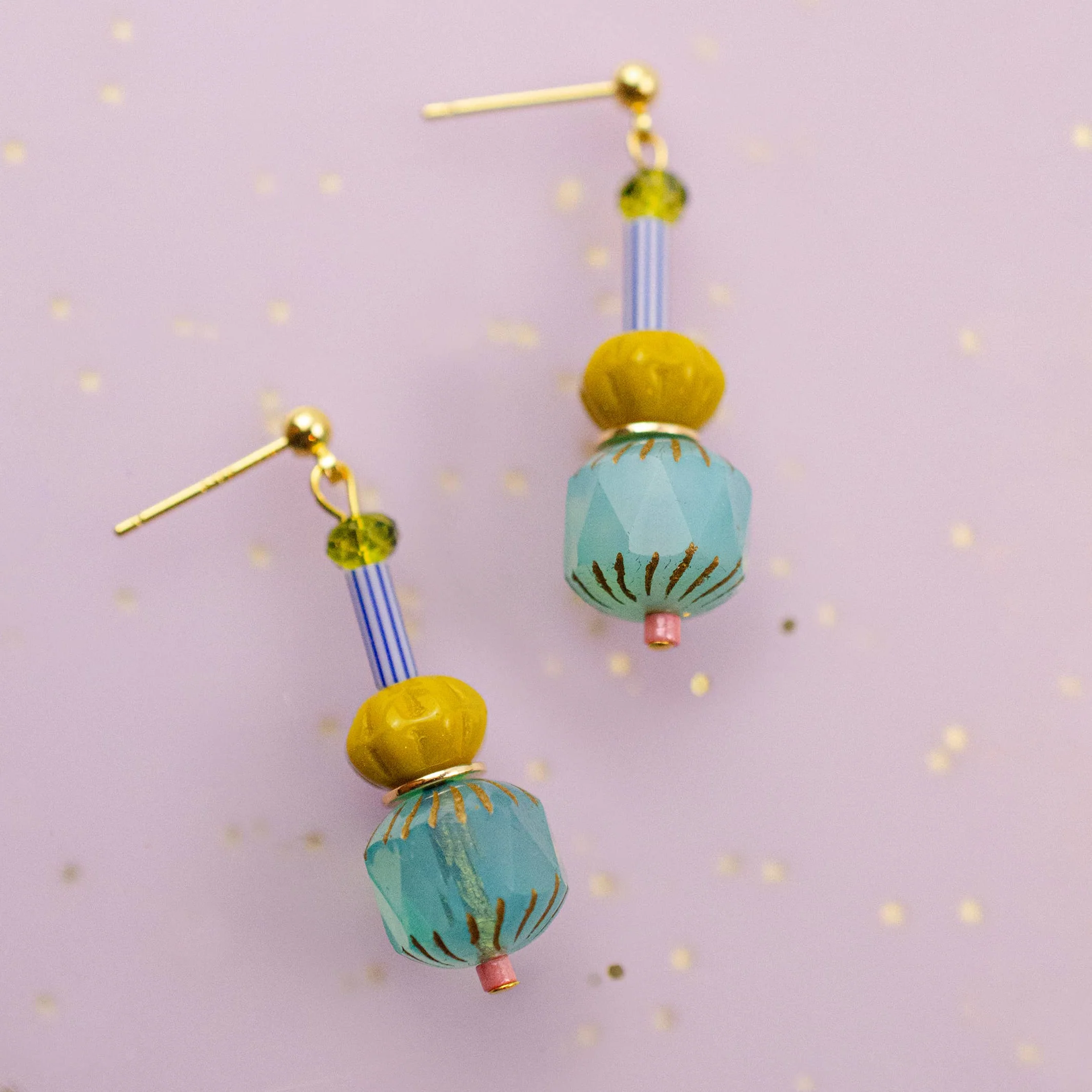 Colorful Teal Beaded Dangle Earrings