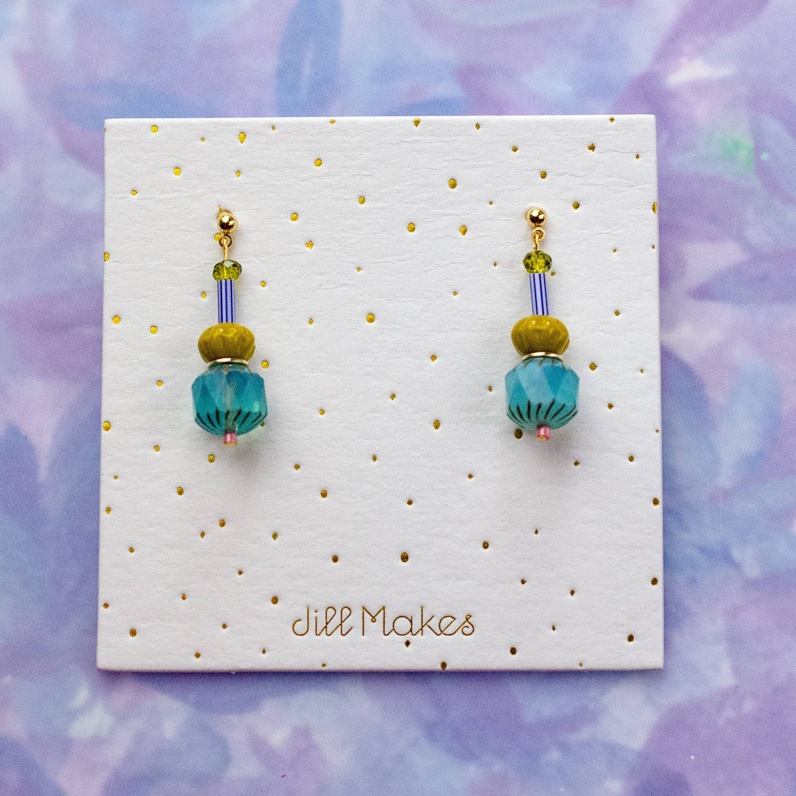 Colorful Teal Beaded Dangle Earrings - Image 2