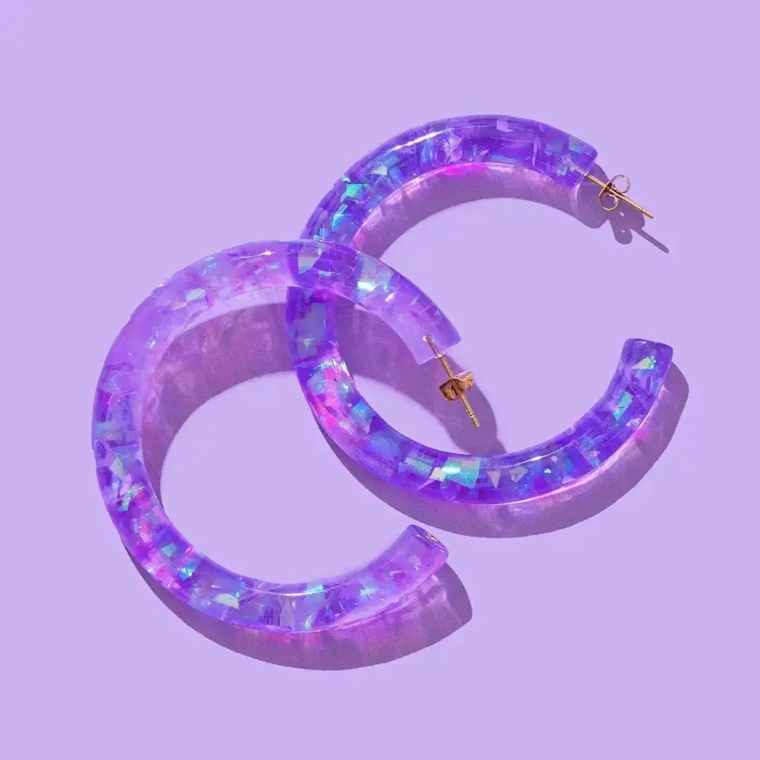 Confetti Hoop Earrings / Purple + Iridescent