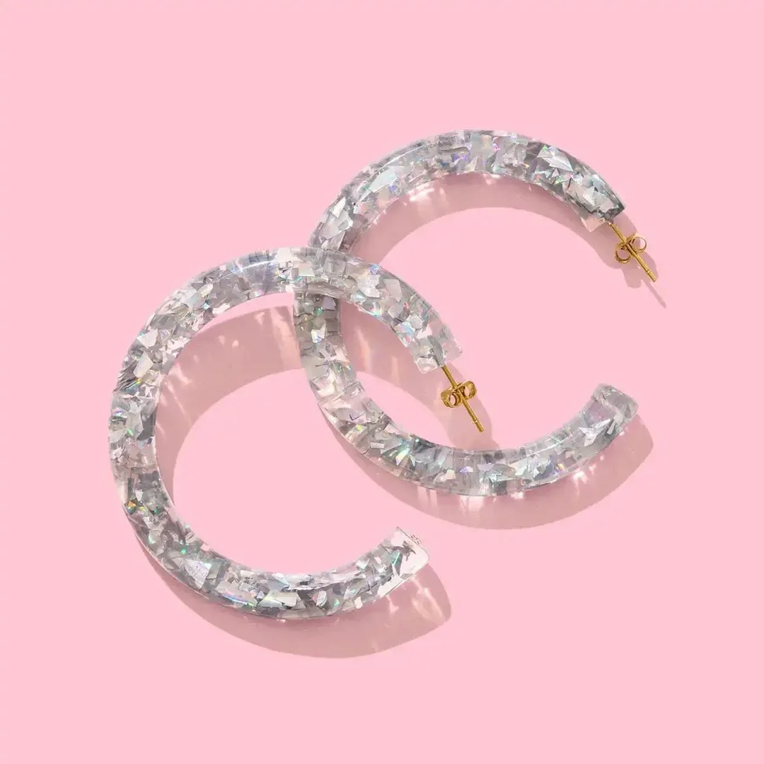 Confetti Hoop Earrings / Silver Hologram