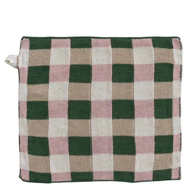 Plaid Knit Dish Cloth / Orange and Pink Gingham
