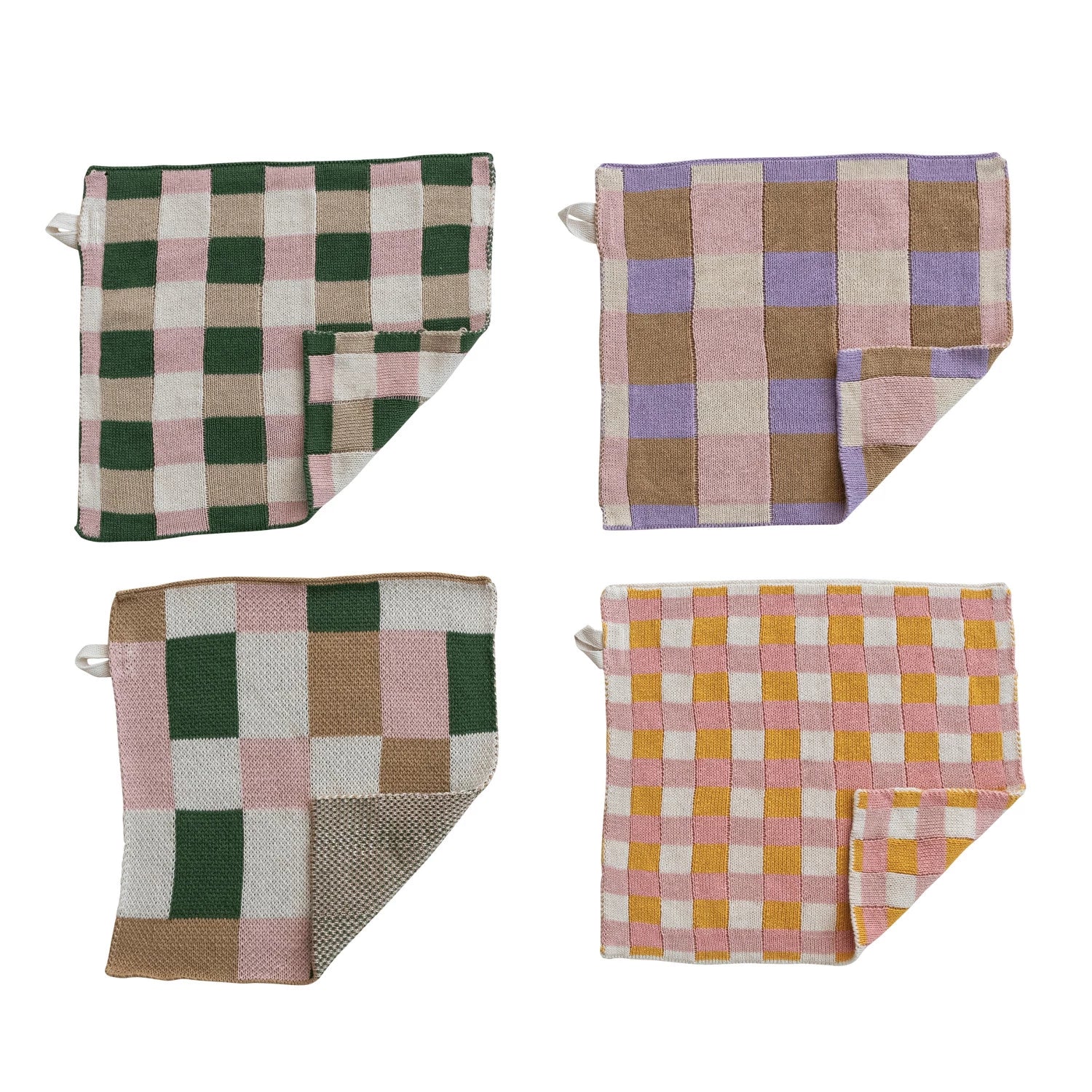 Plaid Knit Dish Cloth / Orange and Pink Gingham - Image 2