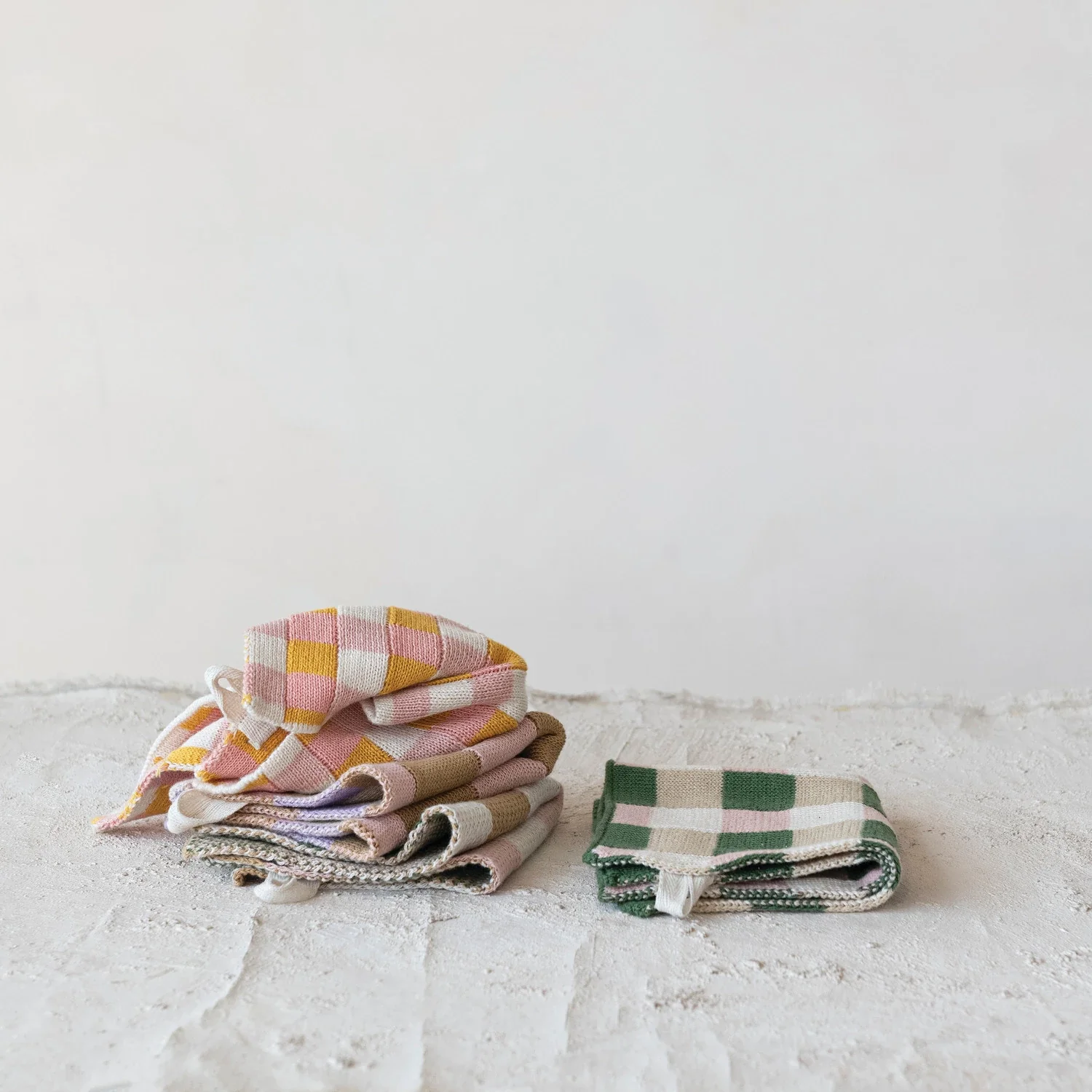 Plaid Knit Dish Cloth / Orange and Pink Gingham - Image 3
