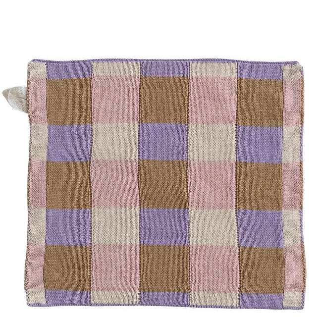 Plaid Knit Dish Cloth / Purple and Pink Gingham