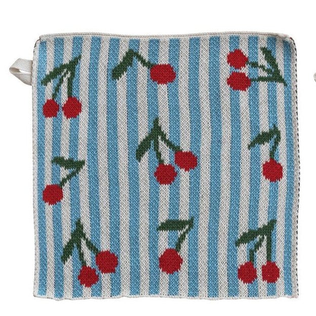 Fruity Knit Dish Cloth / Blue Cherries
