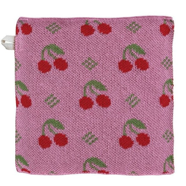 Fruity Knit Dish Cloth / Pink Cherries