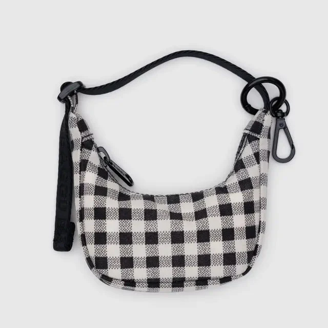Crescent Bag Charm / Black & White Gingham
