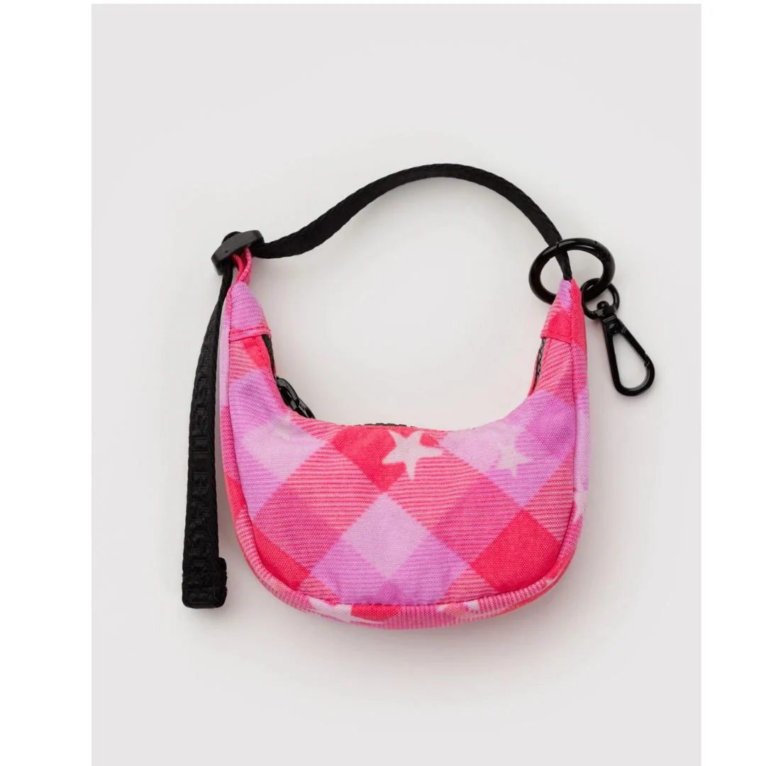 Crescent Bag Charm / Pink Star Plaid