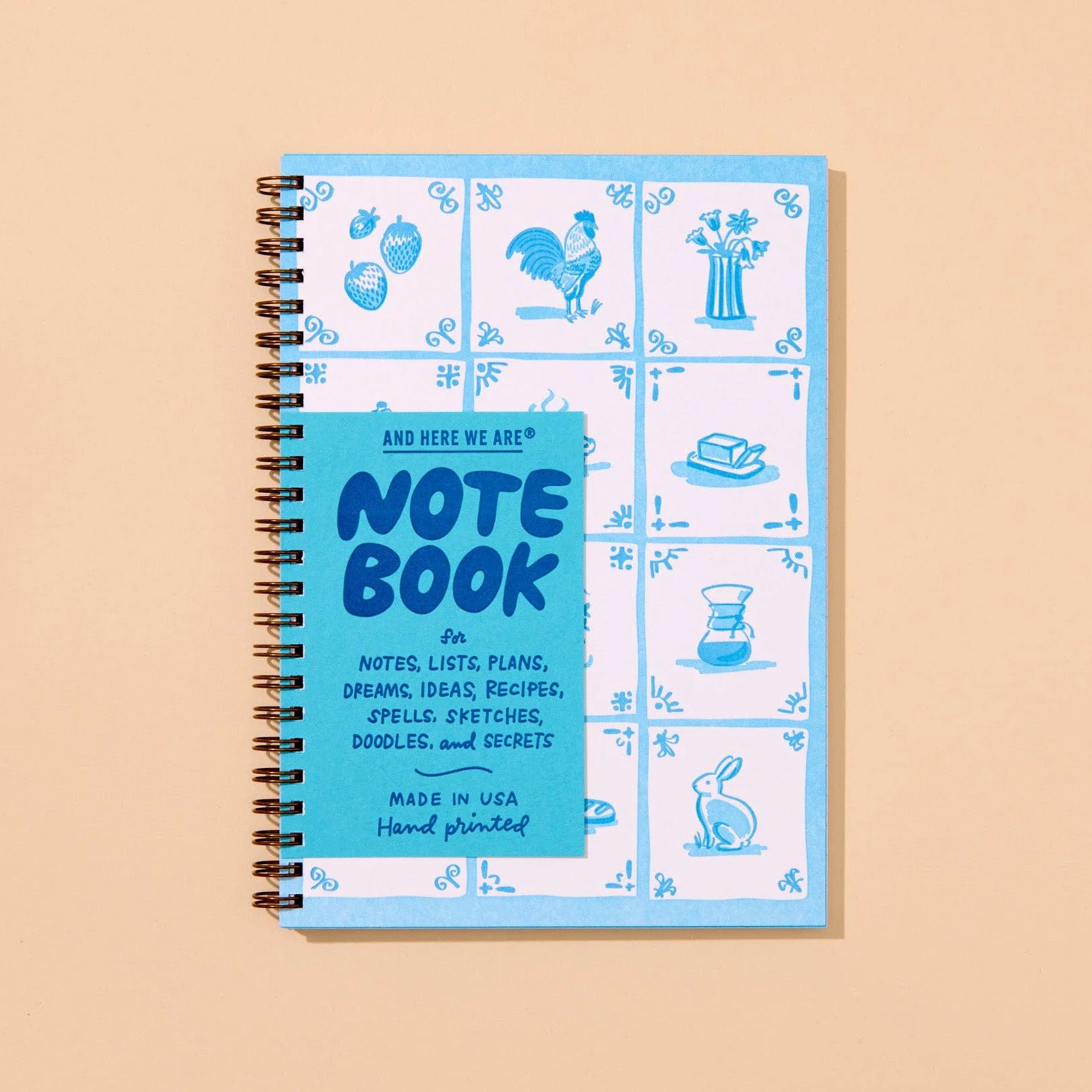 Delft Tile Letterpress A5 Spiral Notebook