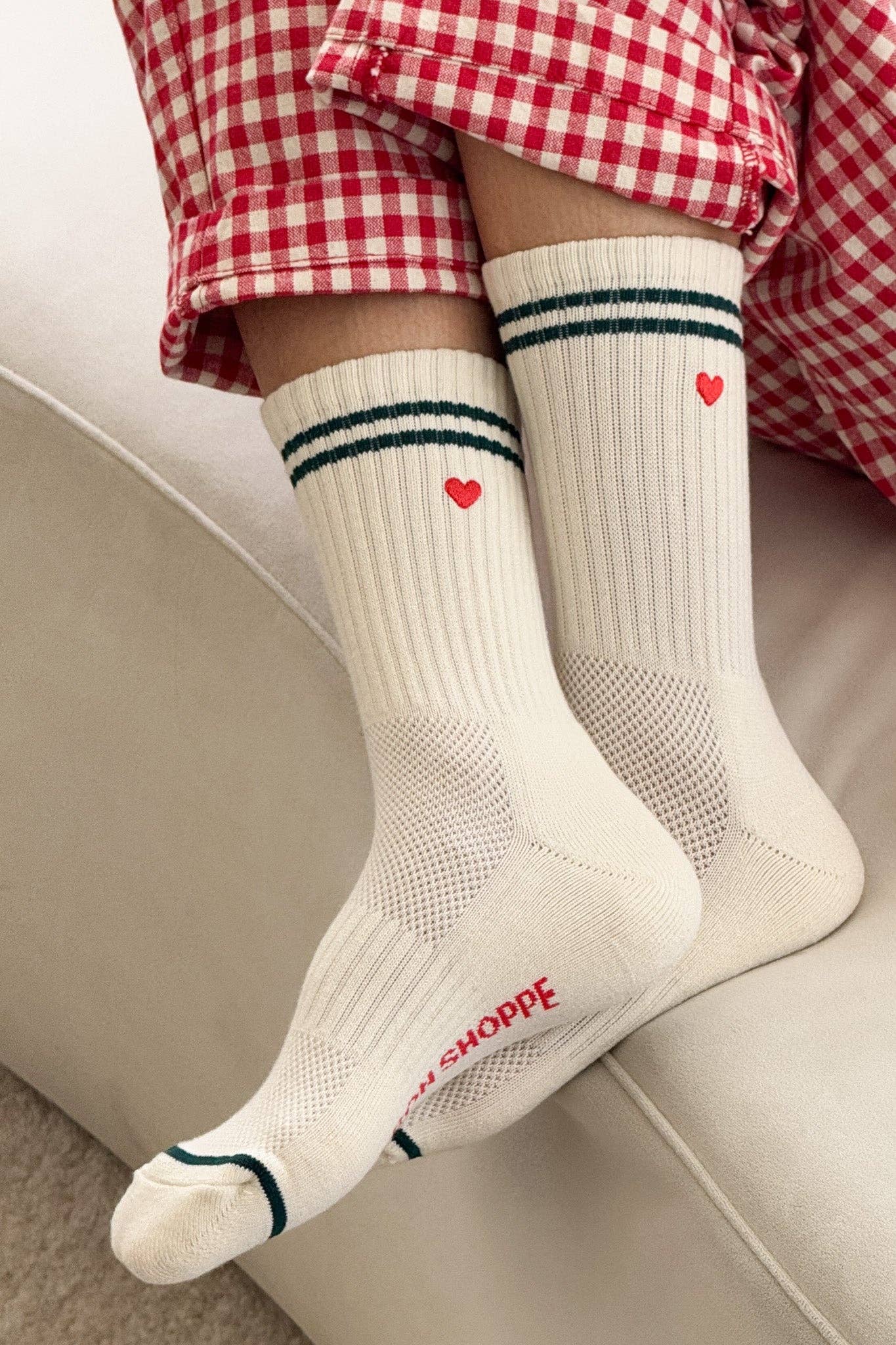Embroidered Boyfriend Socks / Milk + Heart - Image 2