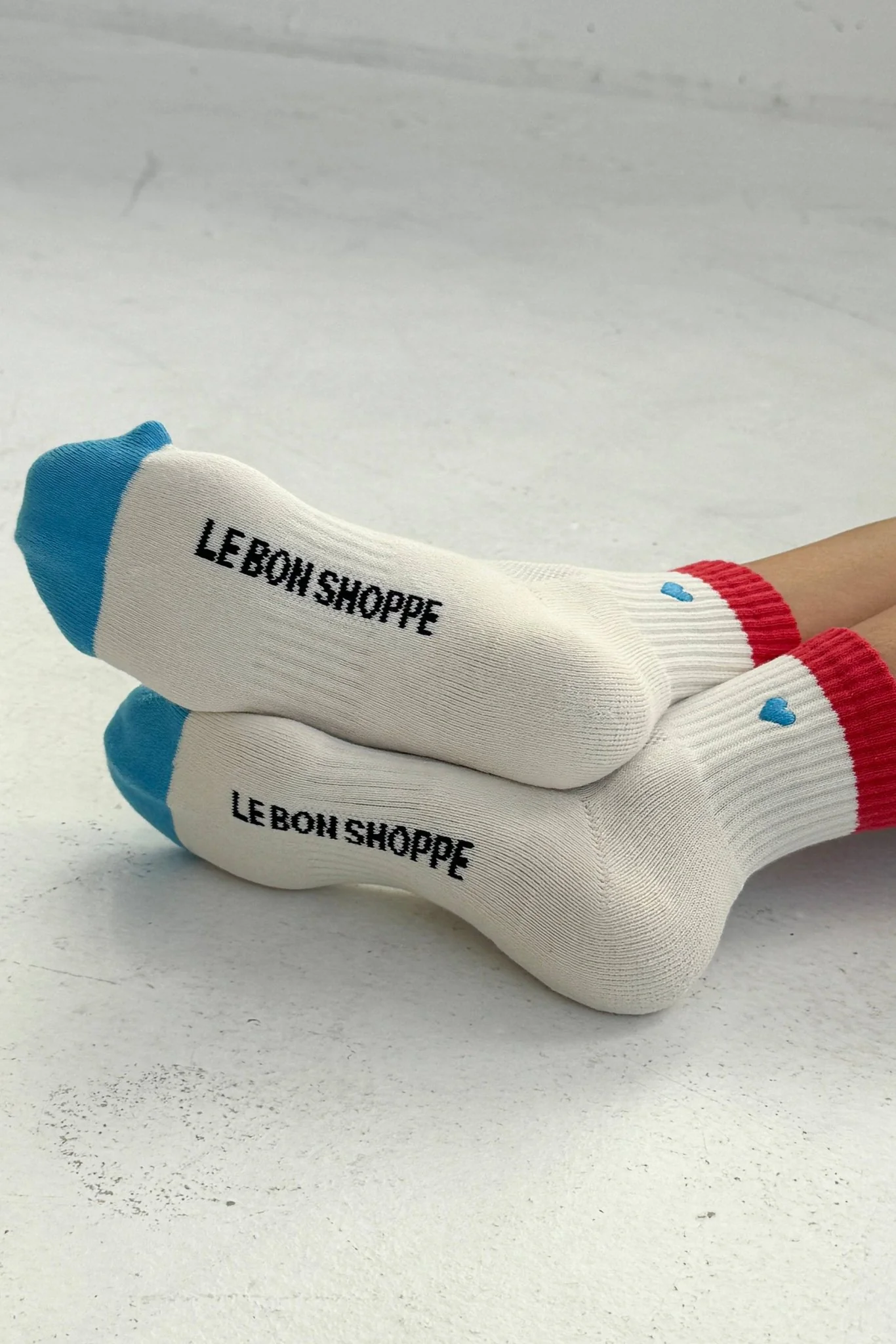 Embroidered Color Block Girlfriend Socks / Blue Red + Heart - Image 4