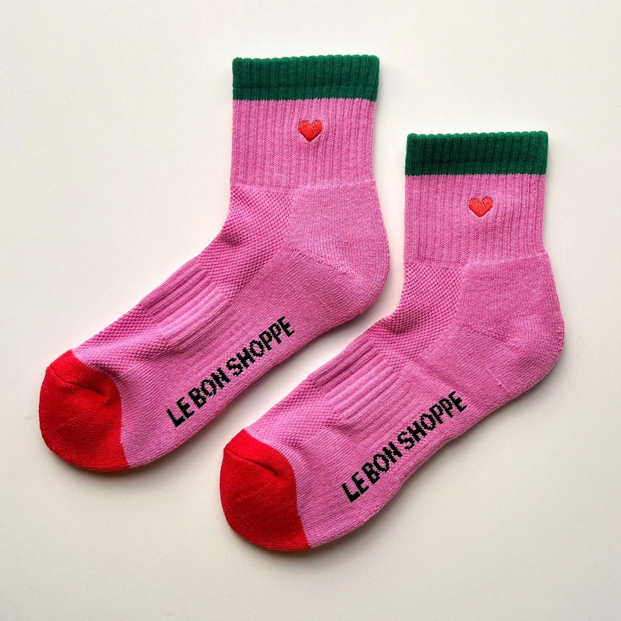Embroidered Color Block Girlfriend Socks / Rose Green + Heart