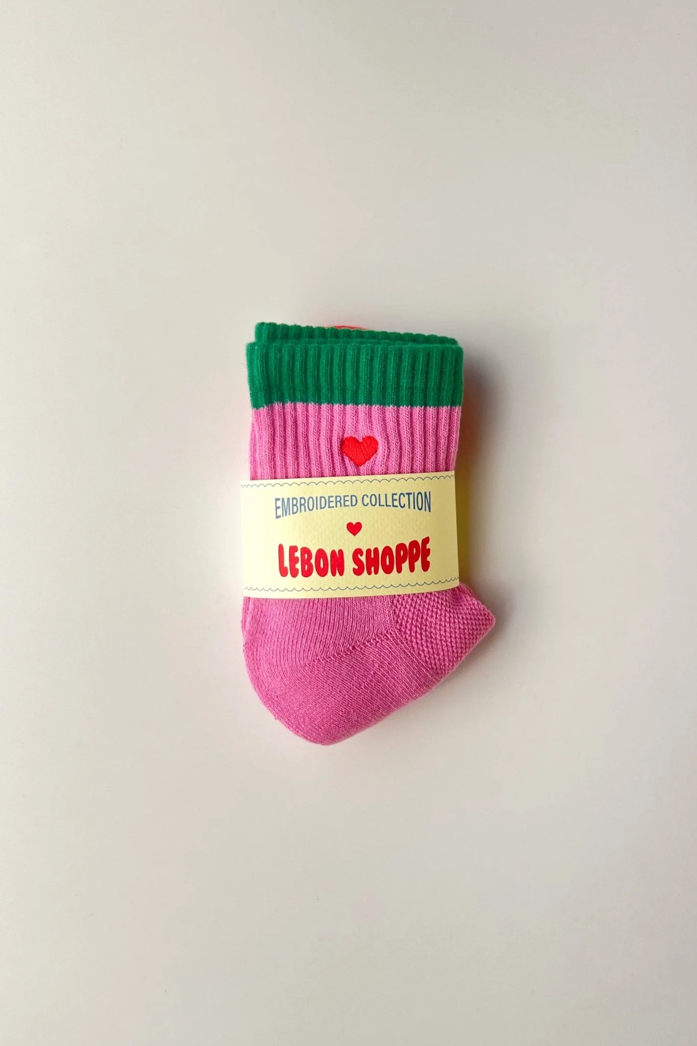 Embroidered Color Block Girlfriend Socks / Rose Green + Heart - Image 2