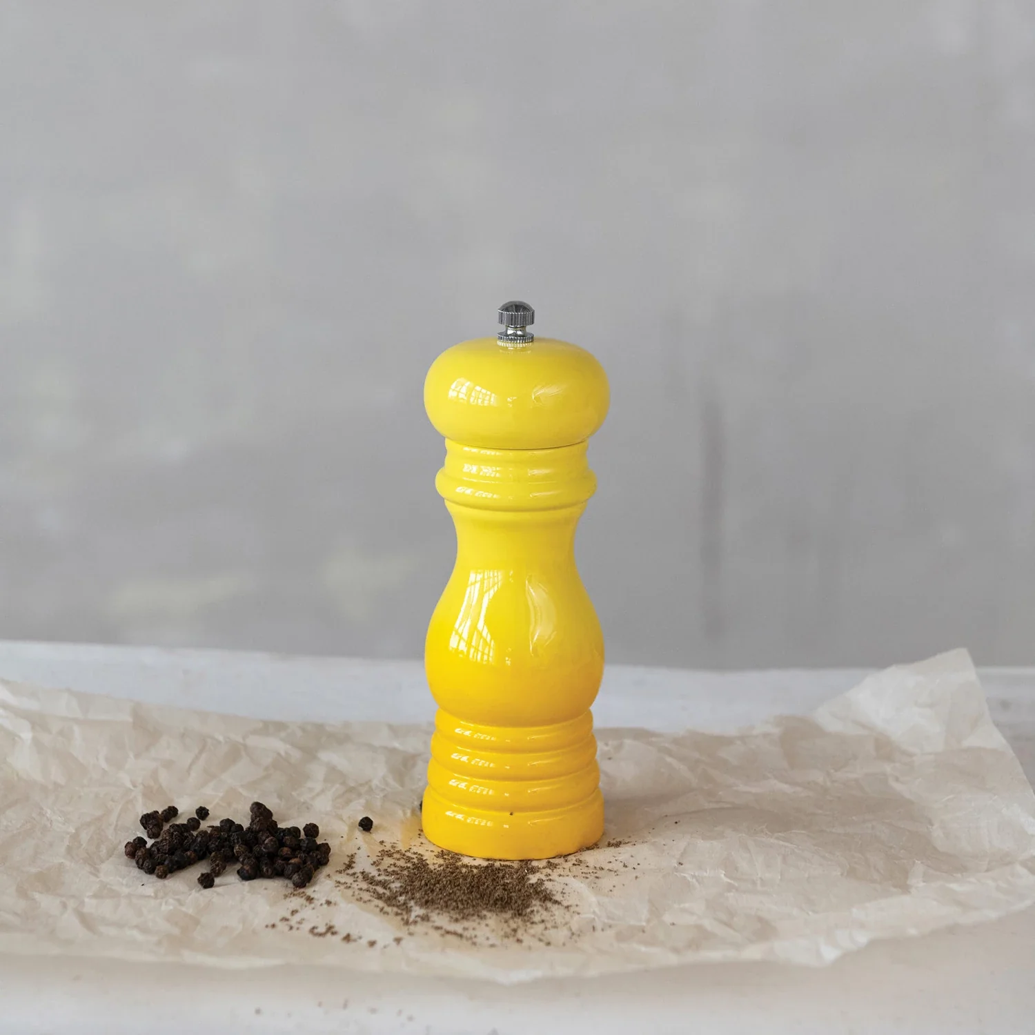 Yellow Enameled Rubberwood Pepper Mill