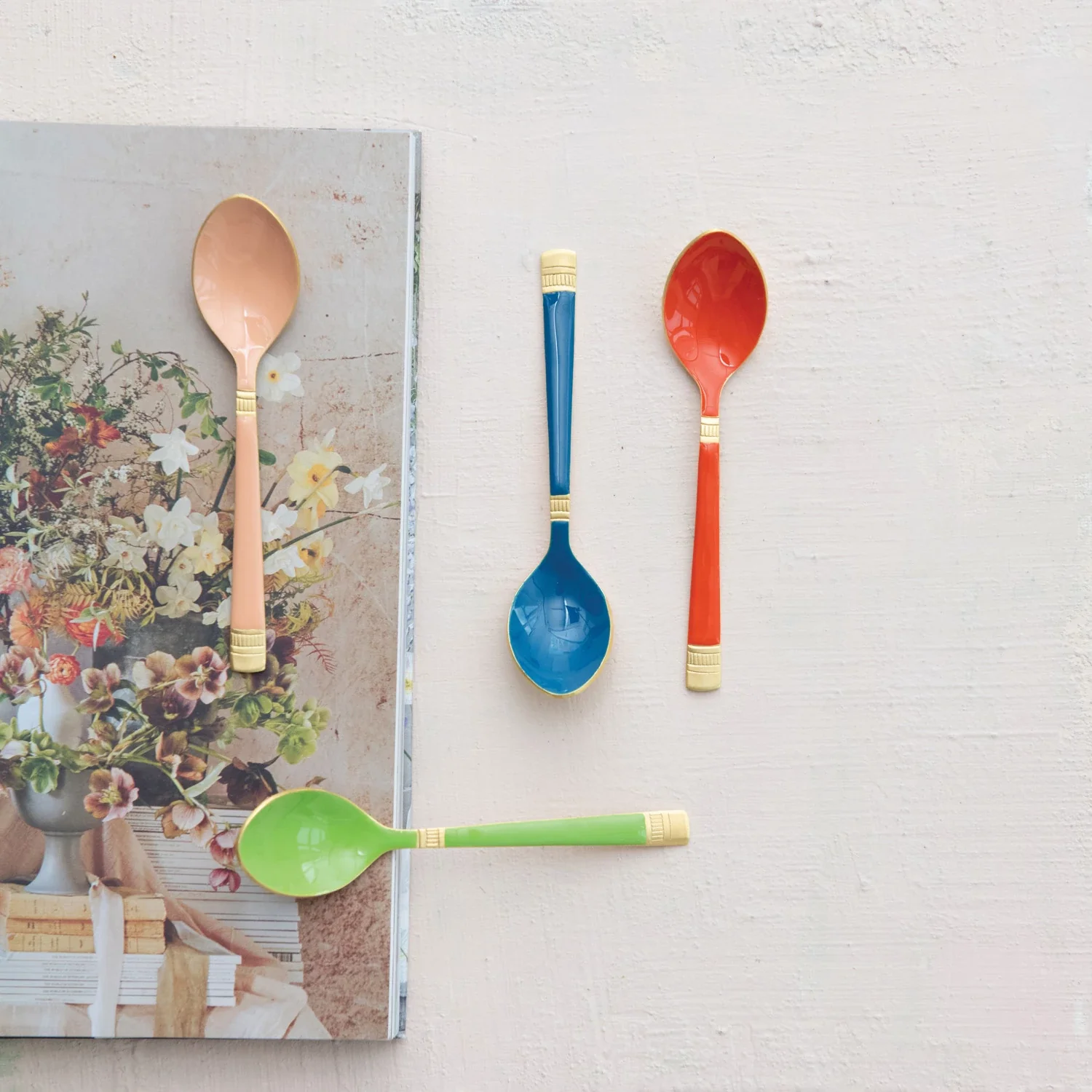Enameled Spoon with Gold / Pink