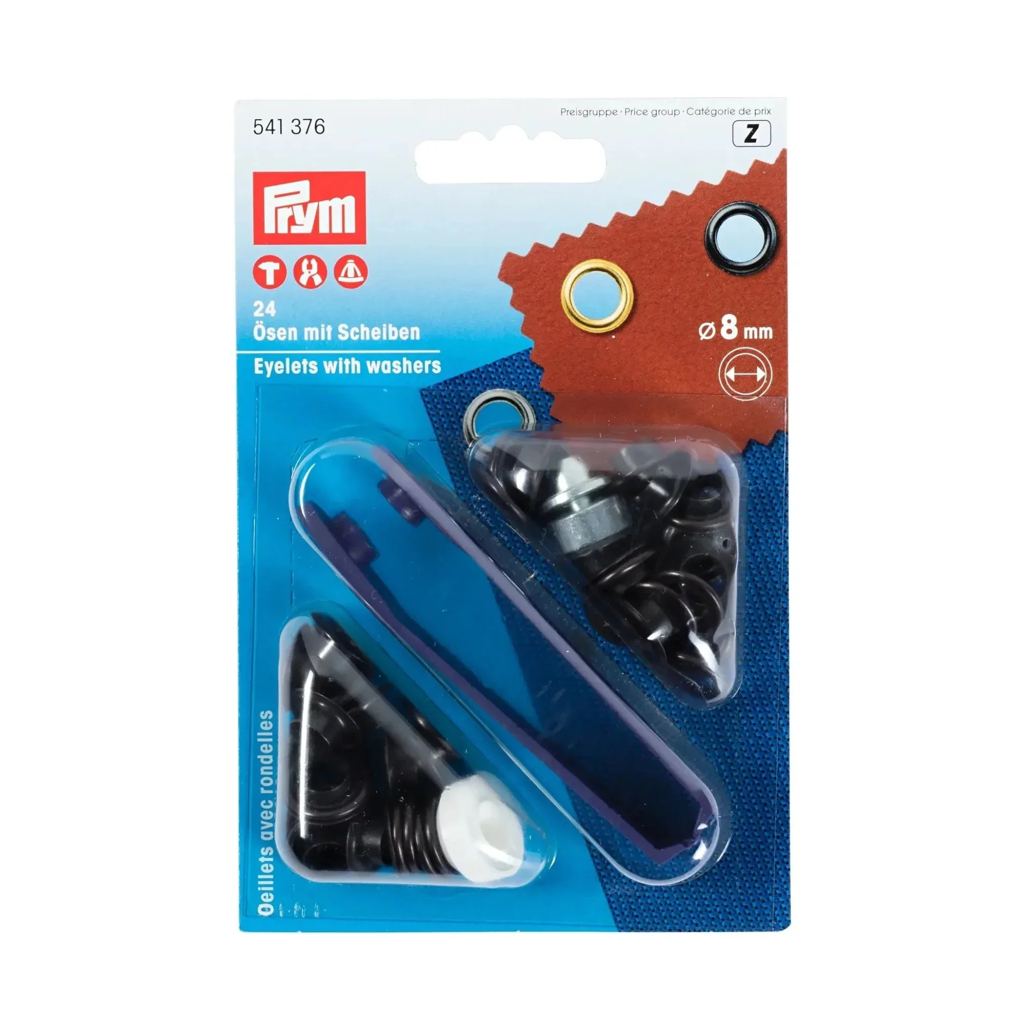 Eyelets with washers 8 mm black oxidized with tools 24pc