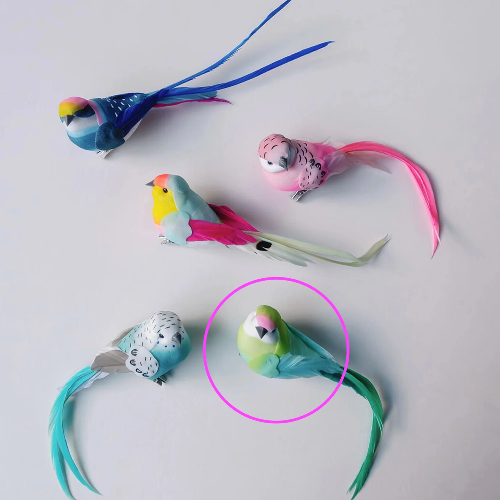 Feather Bird Clip Decorations / Green and Turquoise