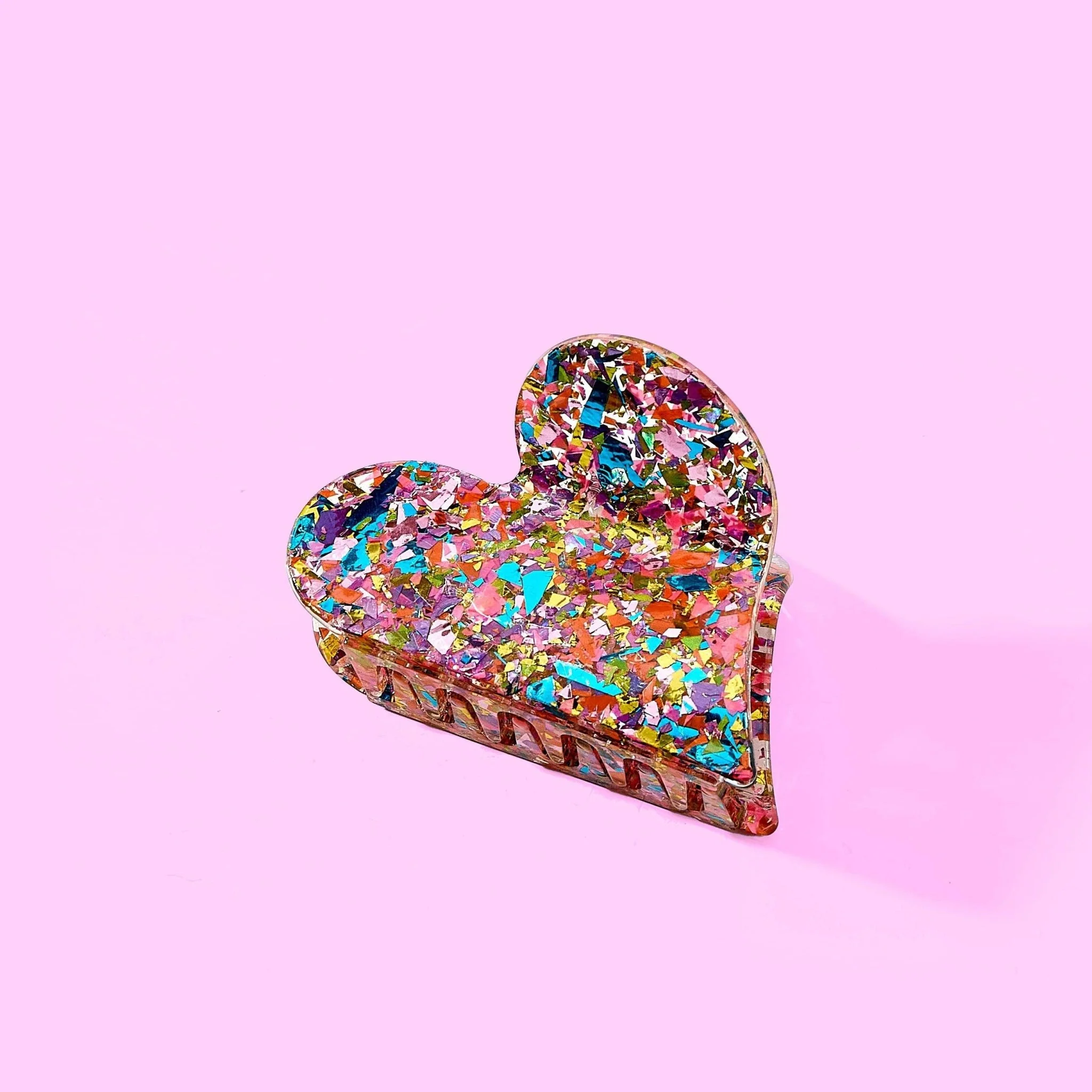 Heart Claw Hair Clip / Pink + Confetti
