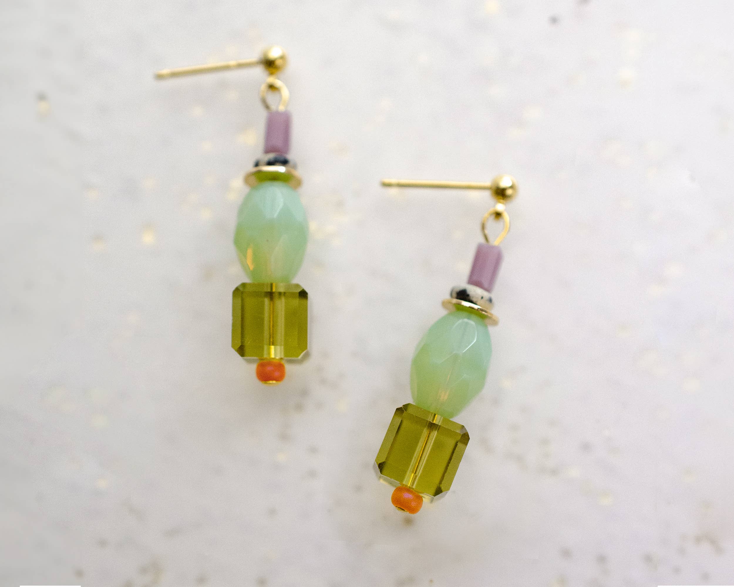 Green and Purple Beaded Dangle Earrings - Image 3