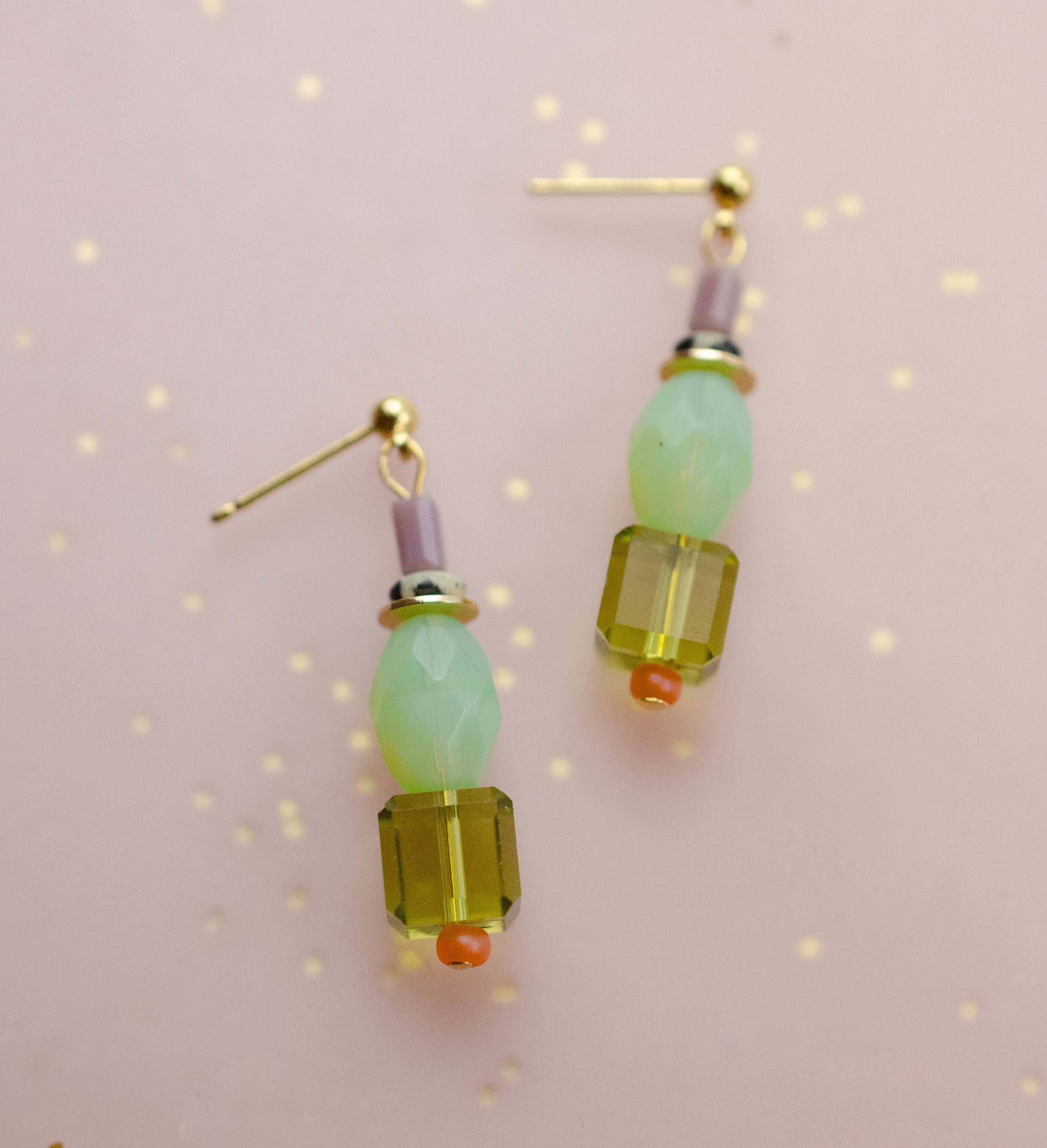 Green and Purple Beaded Dangle Earrings - Image 5