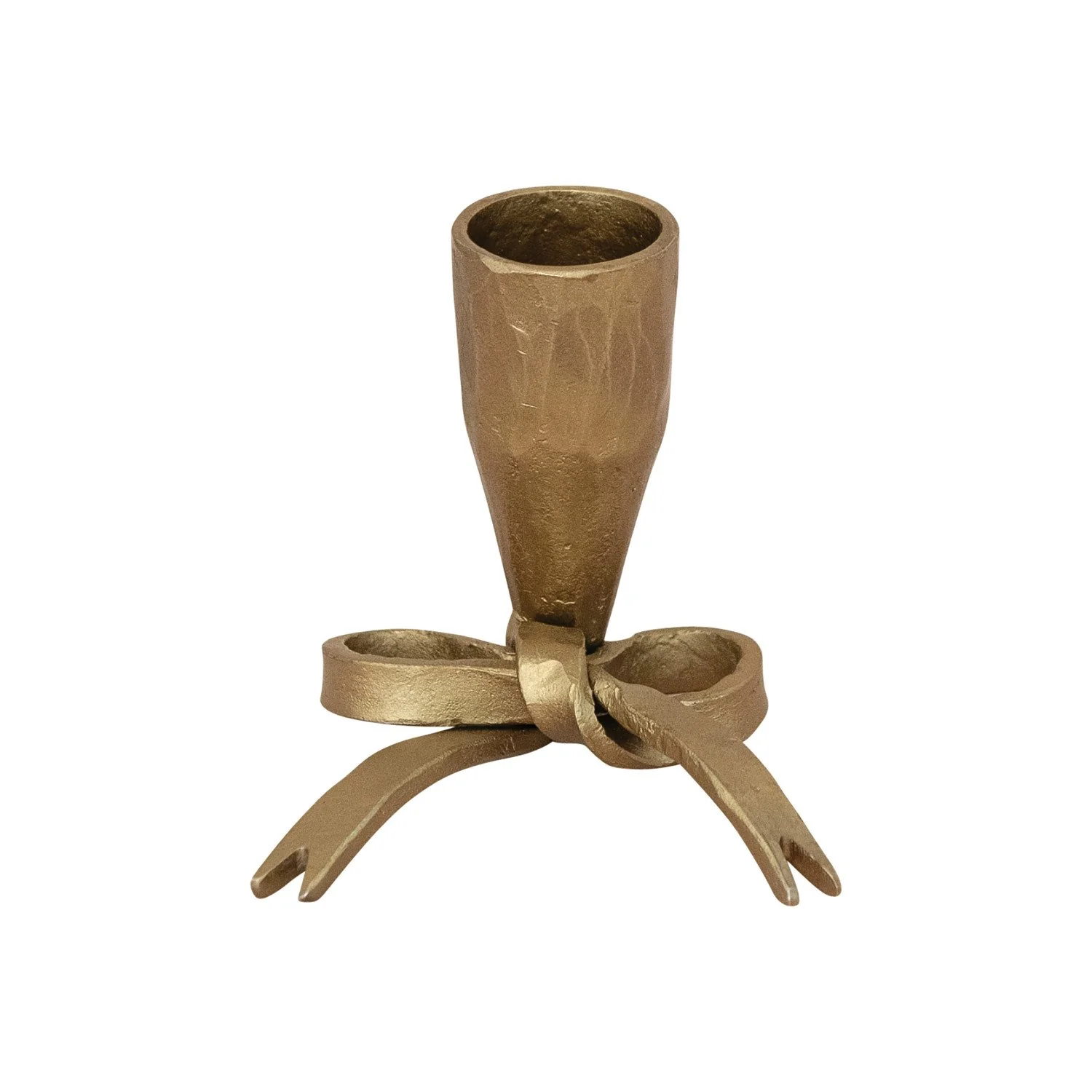 Hand-Forged Iron Bow Shaped Taper Holder, Antique Gold Finish