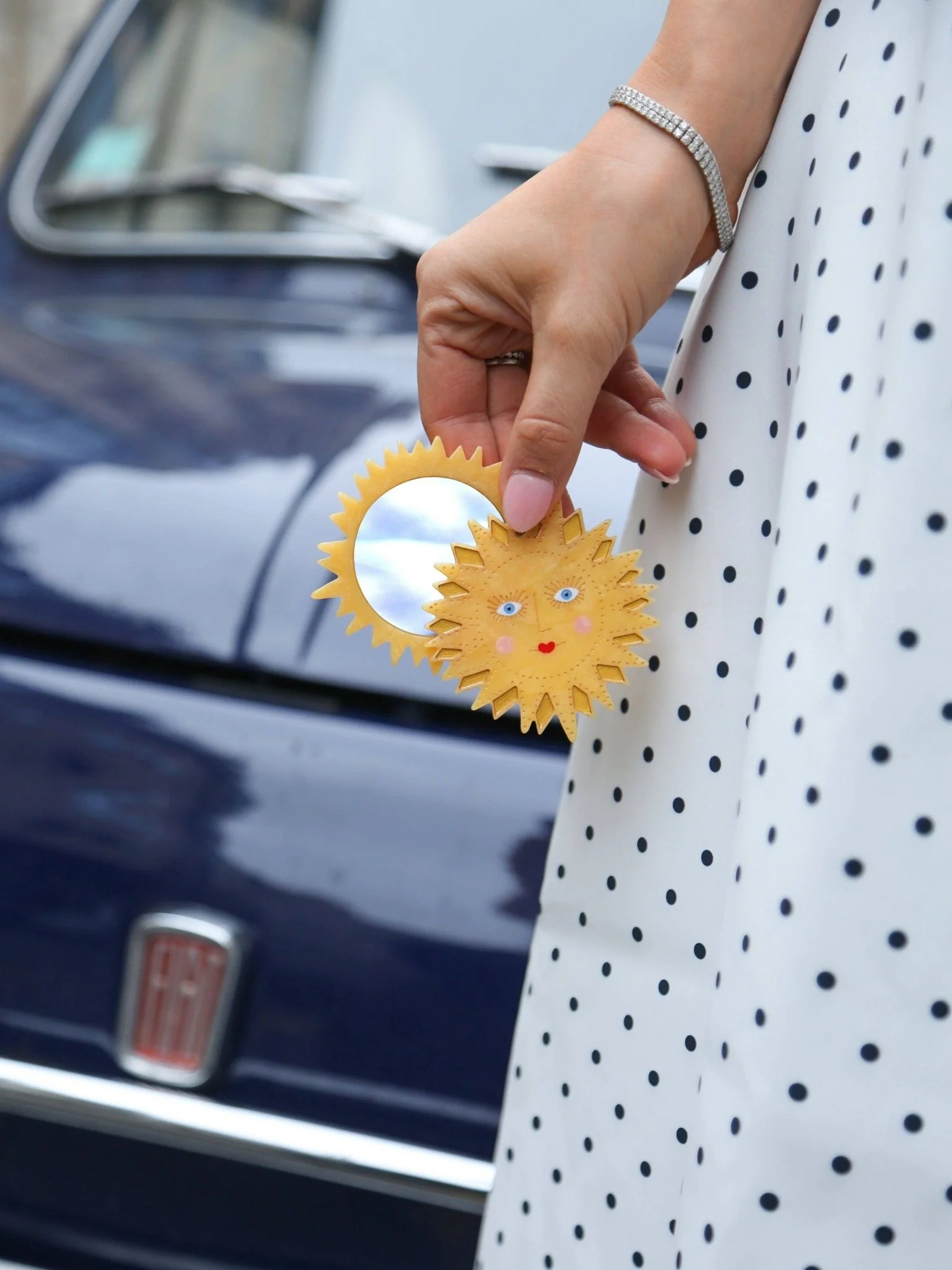 Hand-painted Celestial Sun Compact Mirror - Image 2
