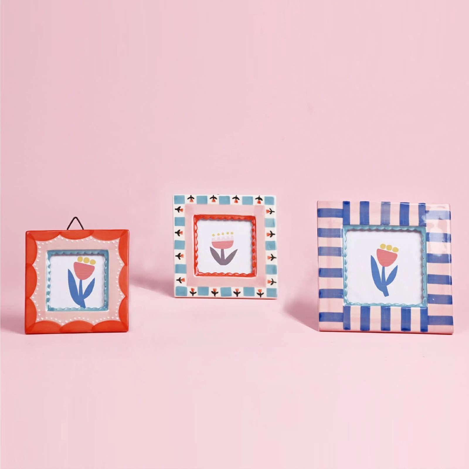 Hand Painted Ceramic Frame / Blue Stripes - Image 2