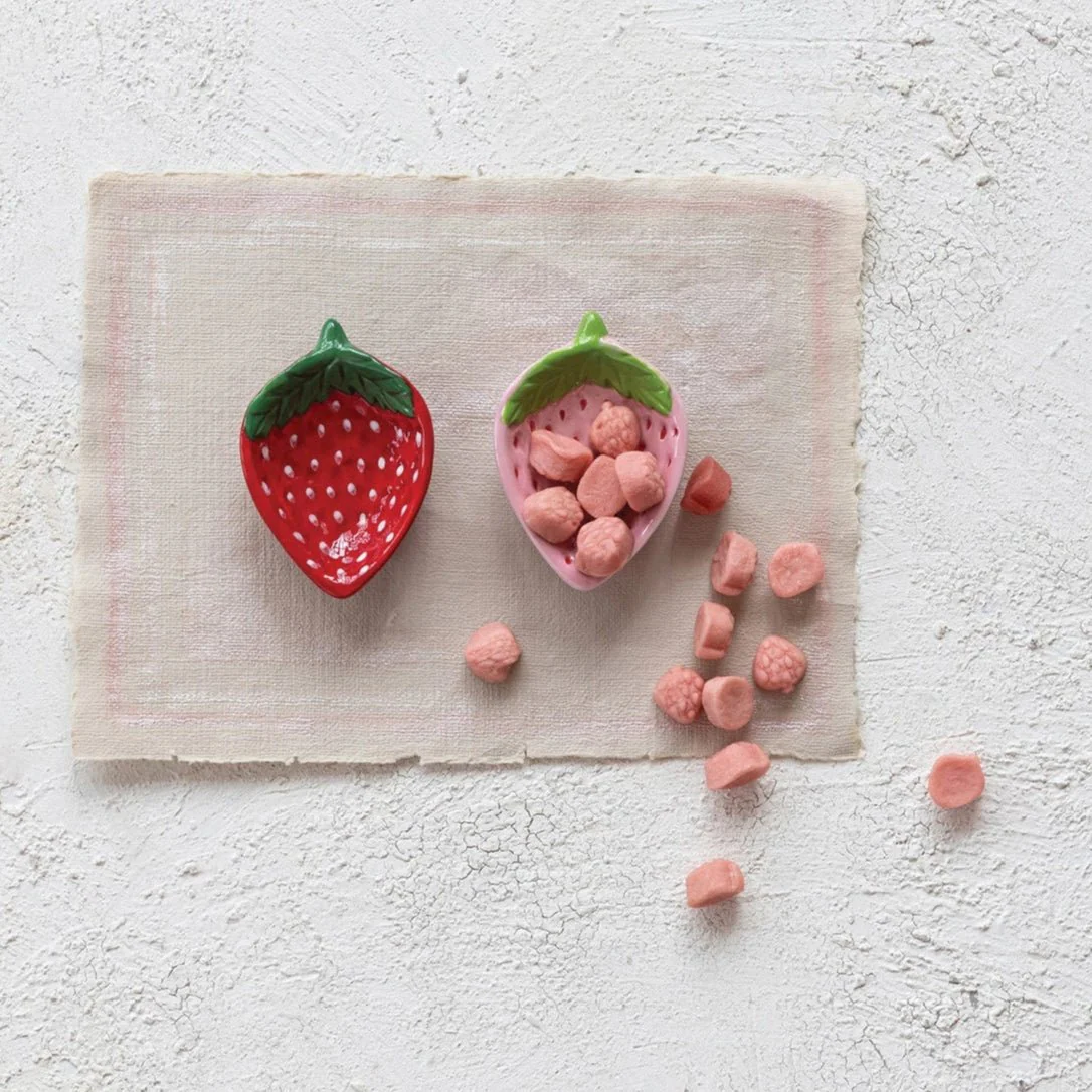 Hand-Painted Ceramic Strawberry Shaped Dish / Red - Image 2