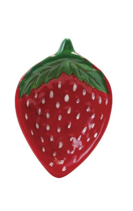 Hand-Painted Ceramic Strawberry Shaped Dish / Red