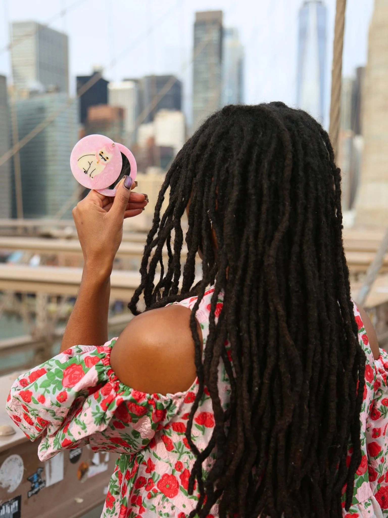 Hand-painted Kawaii Cat Compact Mirror - Image 2