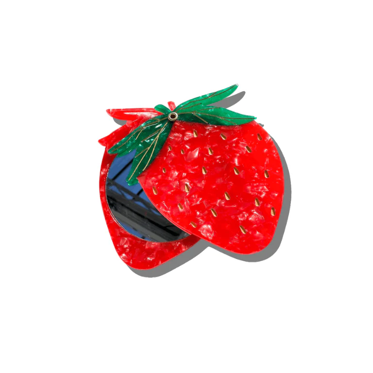 Hand-painted Strawberry Compact Mirror