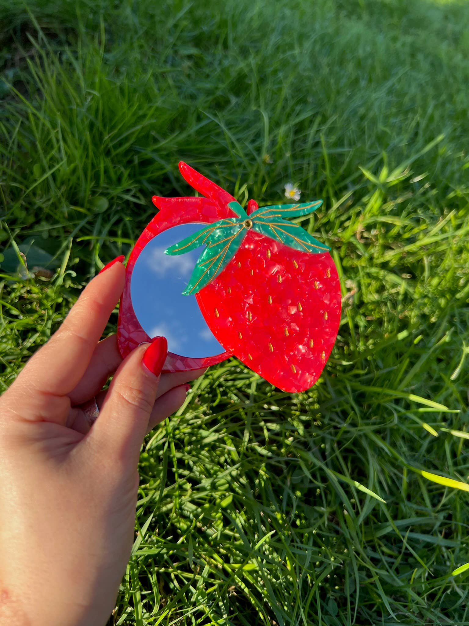Hand-painted Strawberry Compact Mirror - Image 2