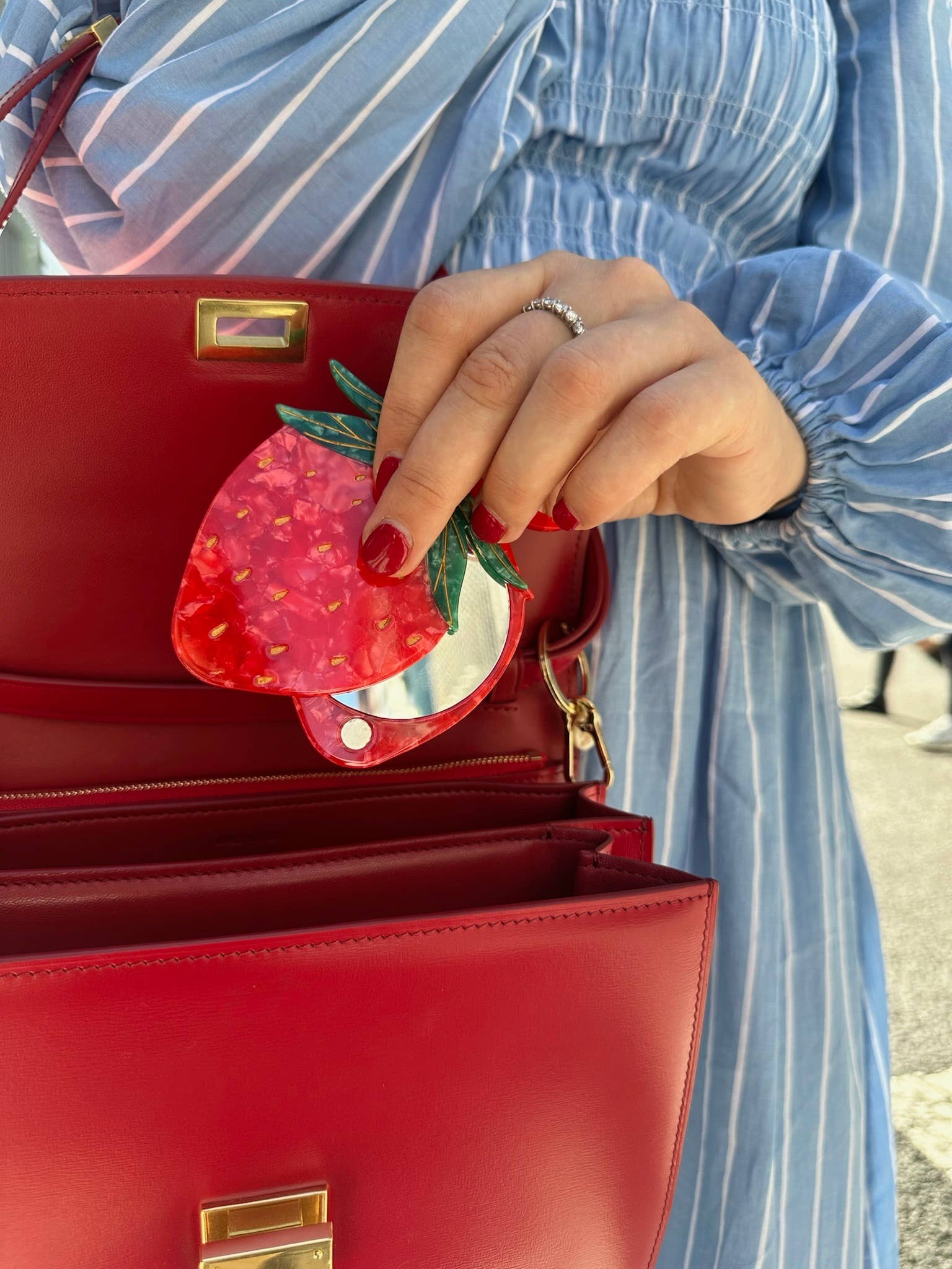 Hand-painted Strawberry Compact Mirror - Image 4