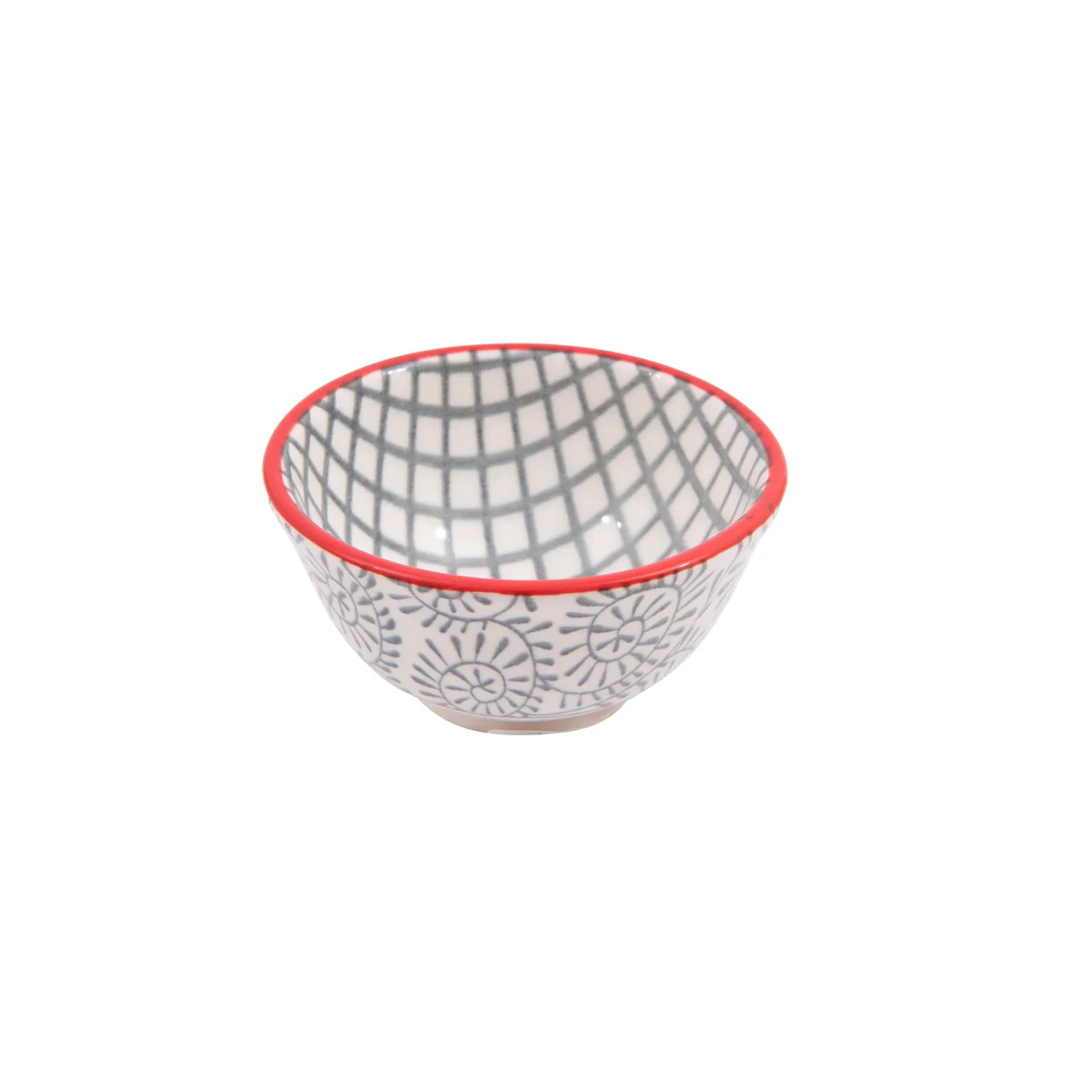 Hand-Stamped Stoneware Pinch Pot / Gray/Red