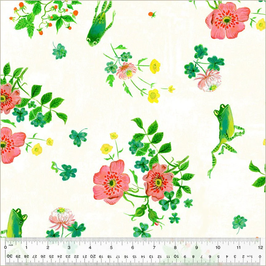 Heather Ross By Hand / Frog Spring / White