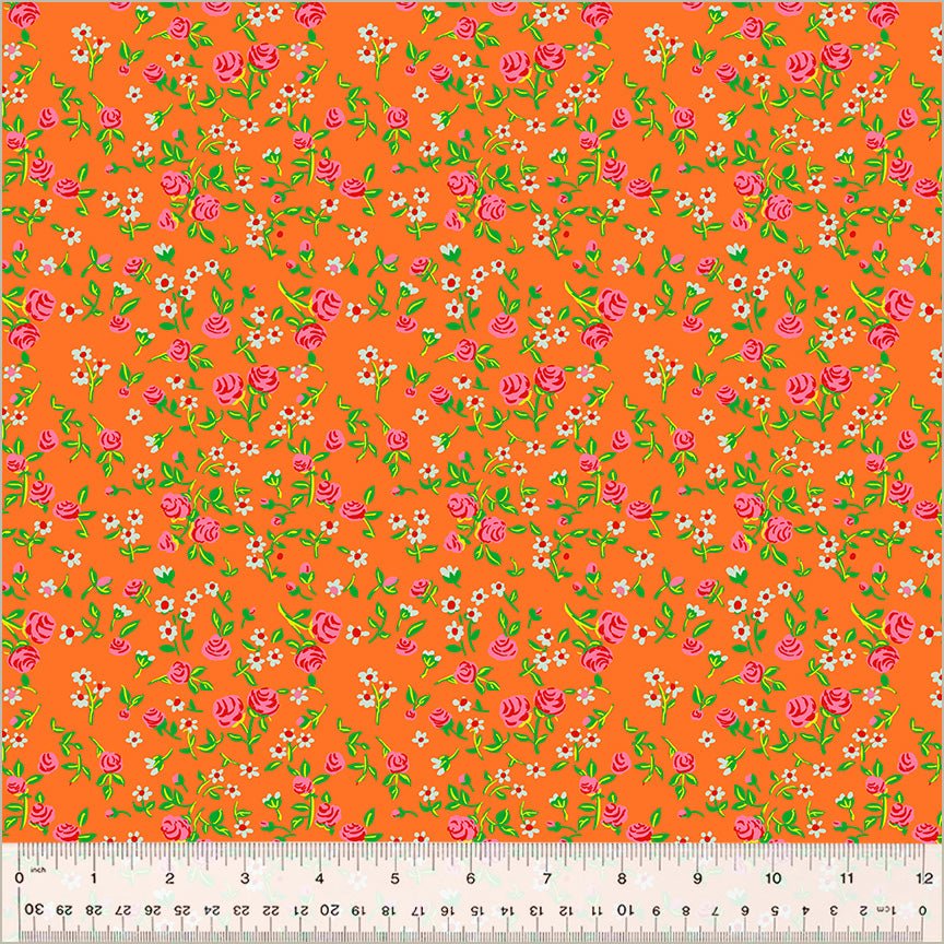 Heather Ross By Hand / Mousy Floral / Tangerine