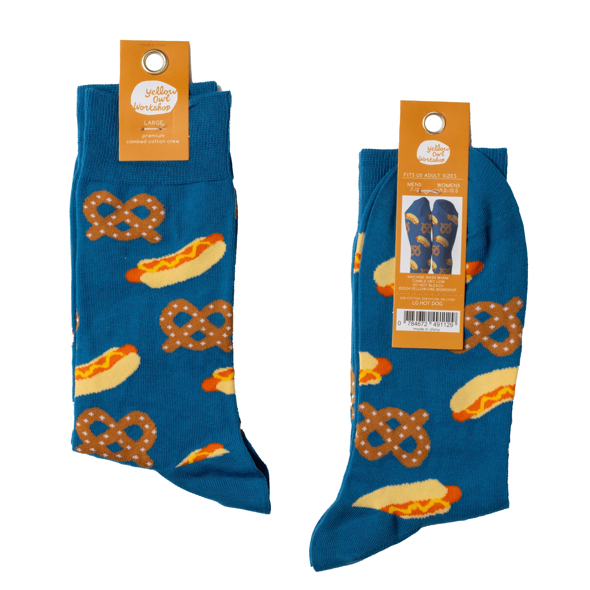 Hot Dog & Pretzel Large Crew Socks - Image 2
