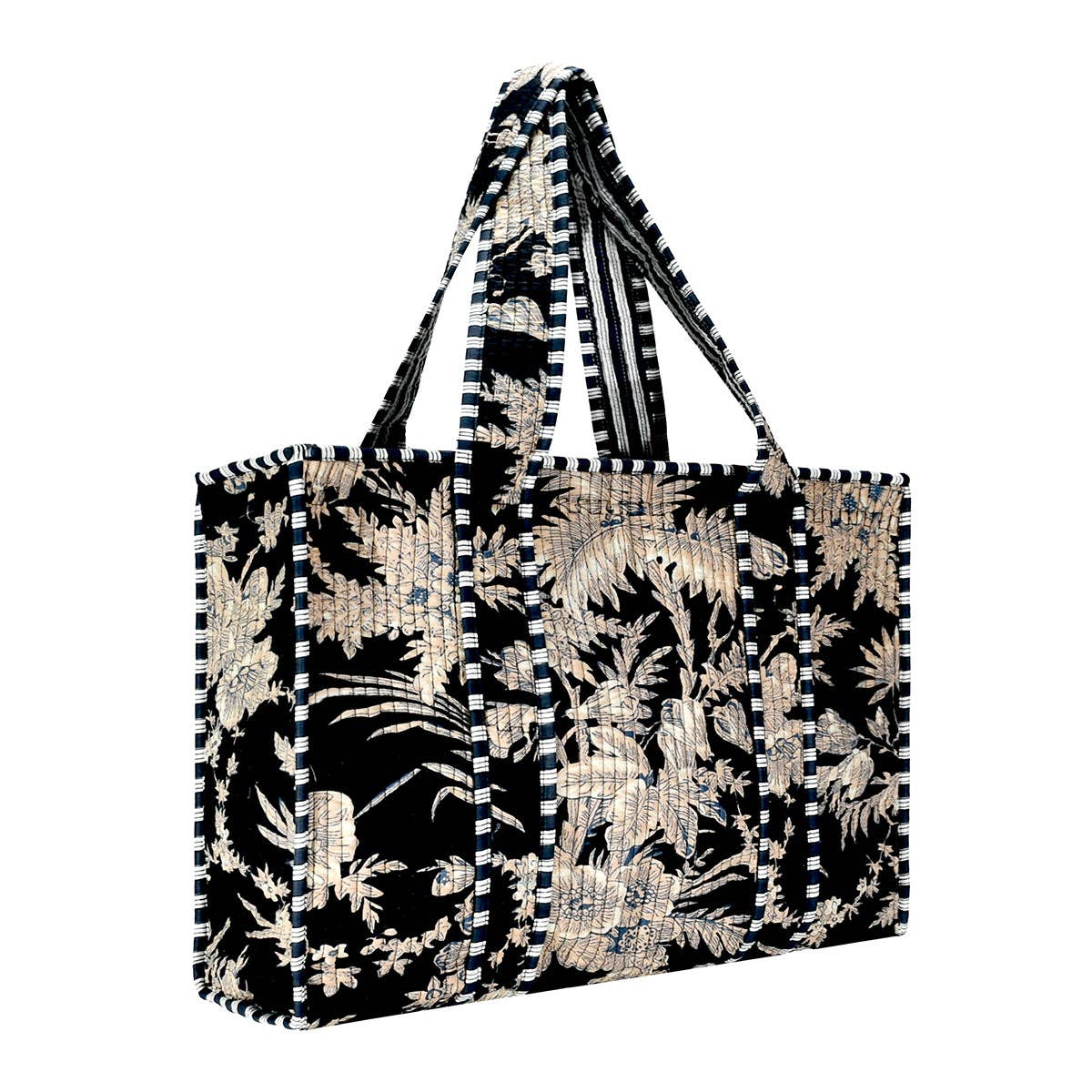 Large Cotton Block Print Tote Bag / Black