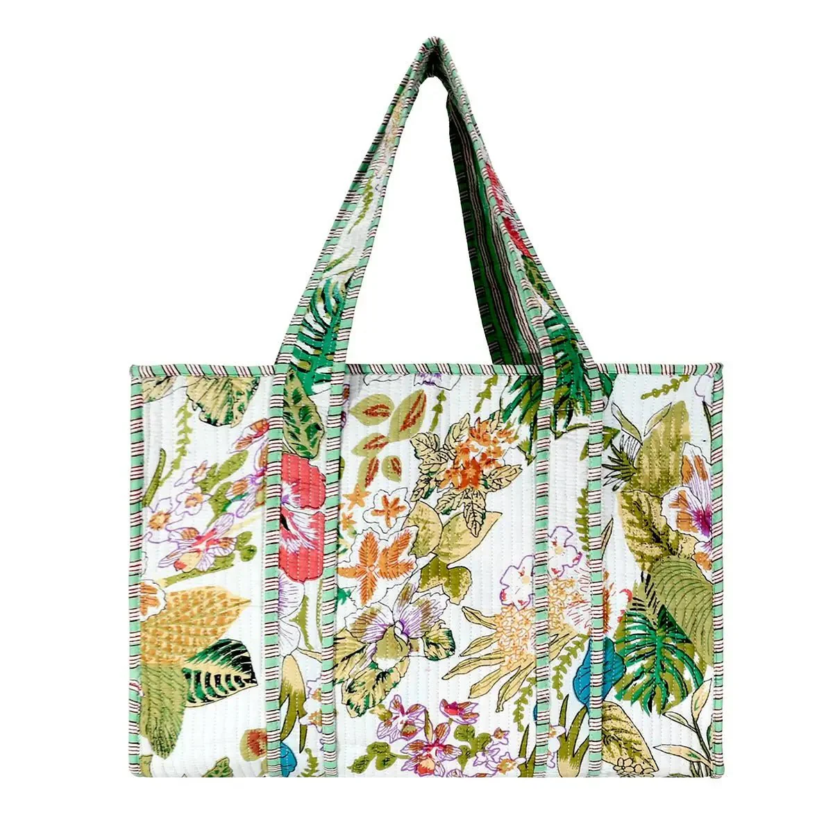 Large Cotton Block Print Tote Bag / Cream