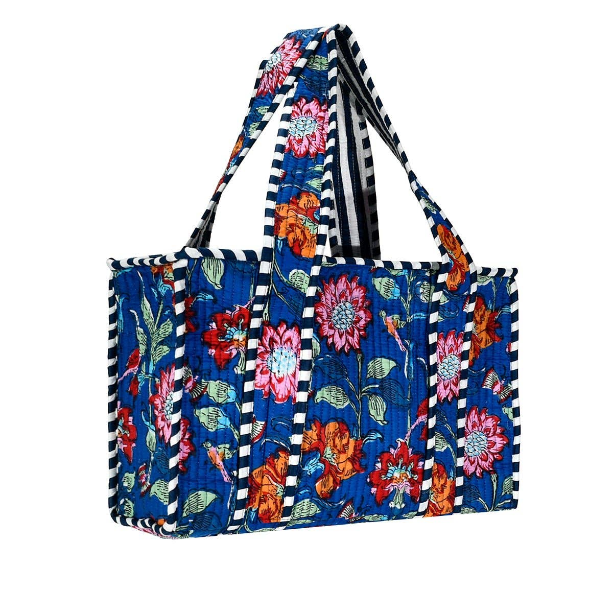 Large Cotton Block Print Tote Bag / Dark Blue